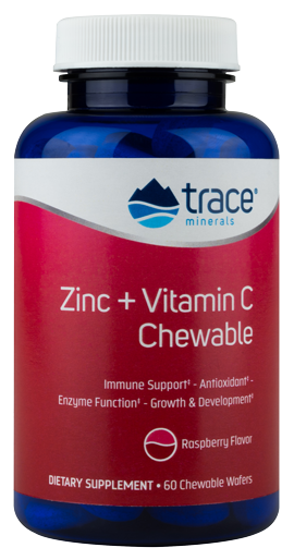 Trace Minerals, Zinc + Vitamin C, Chewable Raspberry Flavor 60 Chewable Wafers
