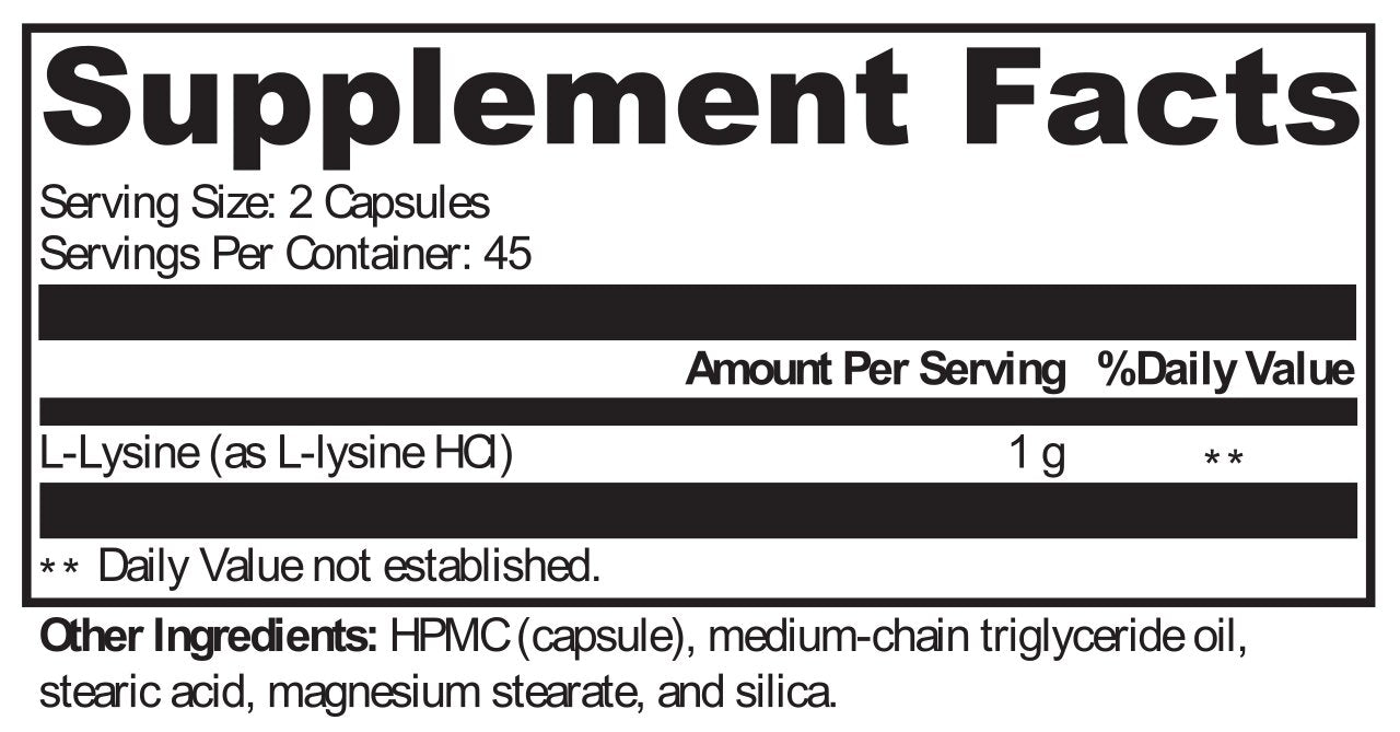 Nutrics® 750mg (per Capsule) L LYSINE 180 V Capsules 100% Pure